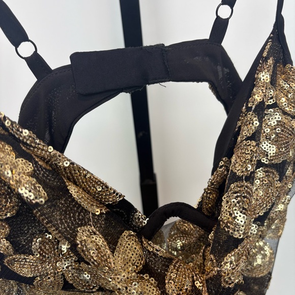 For Love & Lemons gold black colette sequin mini dress with fringe hem Size: XS - Picture 6 of 11